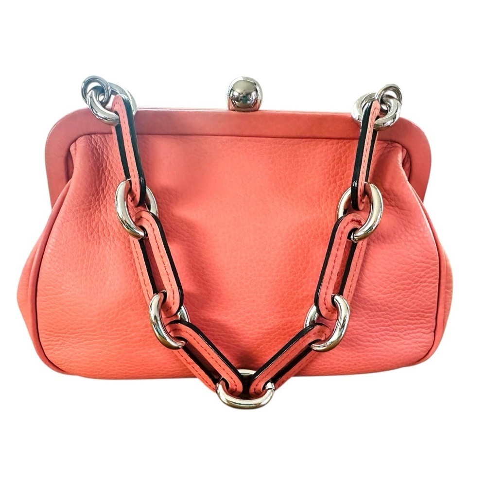 Marc Jacobs Classic Coral Pebbled Leather Kiss-Lock Frame Bag with Chain Strap
